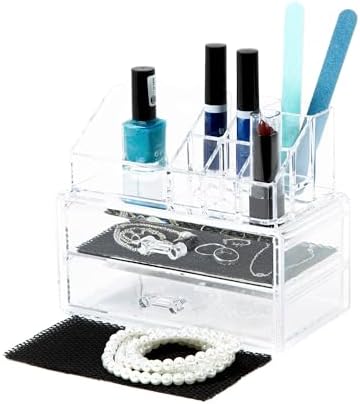 Compactor Make-up and Jewellery Storage Box, With 2 Drawers, Transparent, Polystyrene, Fabric Lining, 18.8 x 11.7 x H. 1