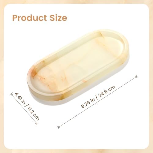 Natural Marble Decorative Tray for Countertop Organizer,Vanity Tray Trays for Jewelry Perfume Candle, Luxury Oval Stone 
