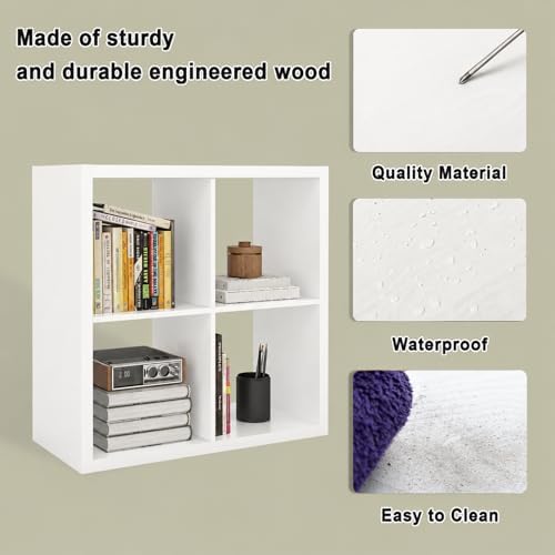 4 Cube Storage Organizer Shelf, White, 11inch