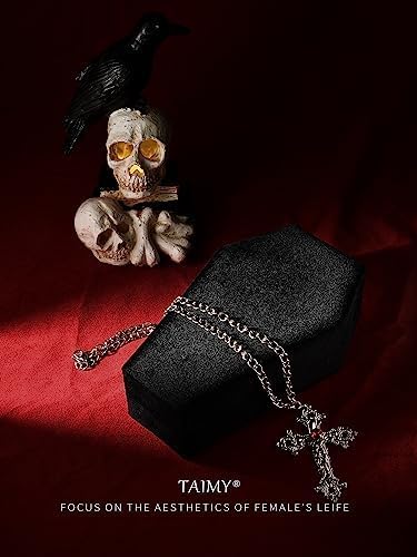 TAIMY Coffin Jewelry Box, Mini Coffin Shaped Gothic Jewelry Case, Plush Velvet Small Jewelry Organizer for Earrings Rings Necklaces Bracelets