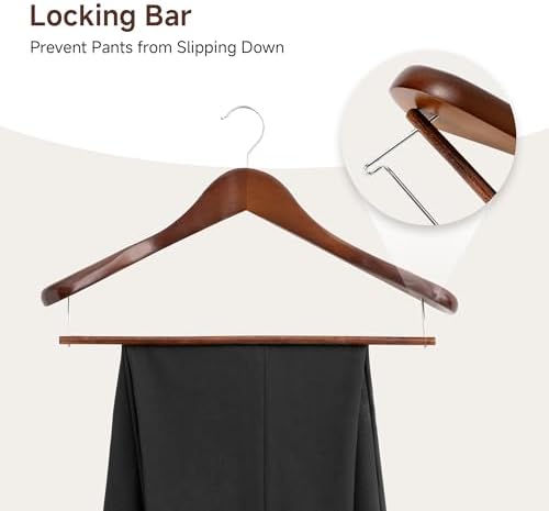 StorageWorks 6 Pack Wooden Hangers, Extra Wide Shoulder Wood Hangers with Locking Bar for Suit, Shirt, Coat, Pants, Walnut Color