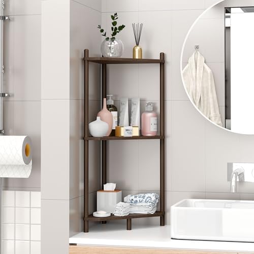 Corner Shelf Stand - 3 Tier Bamboo Small Corner Bookshelf for Office Kitchen Bedroom Plant Stand Living Room Decor Small