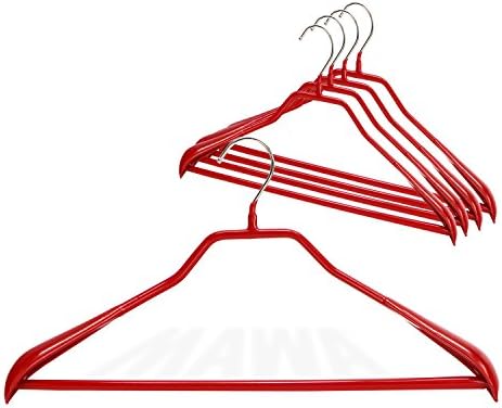 Mawa by Reston Lloyd BodyForm Series Non-Slip Space-Saving Clothes Hanger with Bar for Pants, 16-1/2" , Style 42/LS, Set of 5, Red