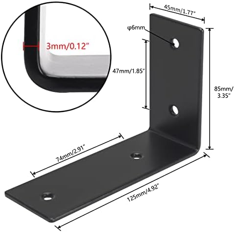 YUMORE Heavy Duty L Brackets, 5 x 3 x 1.8 Inch Shelf Brackets, Black
