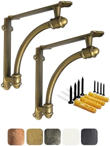NACH Decorative Shelf Brackets, 2 Pack of 9.6 x 1.7 x 9.6 inch Gold Brackets - Cast Iron Shelf Brackets for Mounting - H