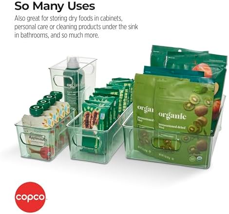 Copco Mini Fridge Bins Set of 4 Green - Refrigerator Organizer Bins with Handles, Clear Storage Bins for Fridge, Pantry 
