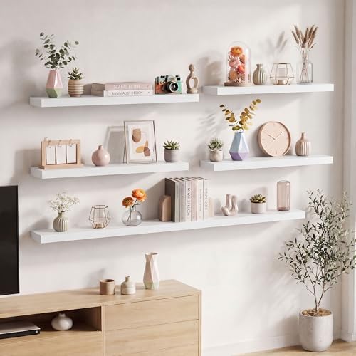 Axeman 72Inch Floating Shelves for Wall, 2 Packs, Invisible Brackets, White