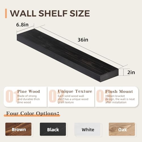 Floating Shelves, 36 Inch Wall Mounted Shelves, Set of 2, Black