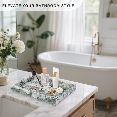 Marble Bathroom Tray for Countertop & Home Decor, Natural Decorative Marble Tray for Jewelry & Perfume Organizer, Luxury