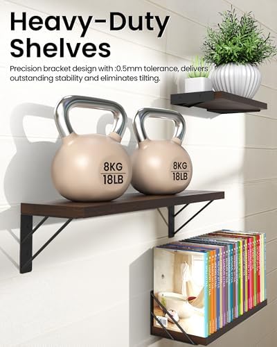 BAYKA Wall Mounted Floating Shelves (Walnut-Like, Set of 3, 16" Mixed)