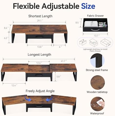 Desk Organizers and Accessories, Dual Monitor Stand Riser with Drawer, Computer Monitor Stand, Adjustable Desk Shelf for