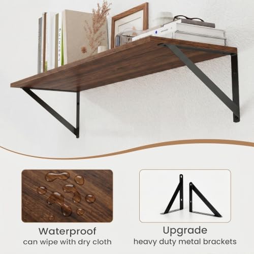 Heimlove Black Deep Floating Shelves for Wall, 29.92W x 8D Wood Wall Shelves Set of 2, Wide Floating Bookshelf for Livin