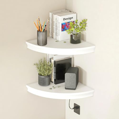 HAO Floating Corner Shelf Invisible Wall Mounted Shelves Radial Shape Cable Wire Hole Pattern Perfect for Bedroom Bathro