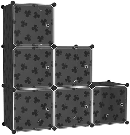C&AHOME Clover Embossed Storage Organizer with Doors 6-Cube Shelf Black