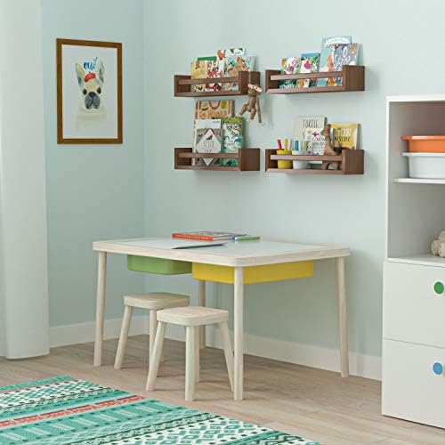 Wallniture Utah Floating Shelves for Wall, Wood Bookshelf for Kids Books, Picture Frames, Nursery Wall Decor, Walnut, Se