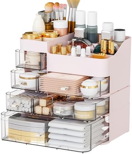 SuoXing Makeup Organizer for Vanity,Large 6 Drawers Make up Organizers for Counter,Plastic Cosmetic Storage Organizer fo