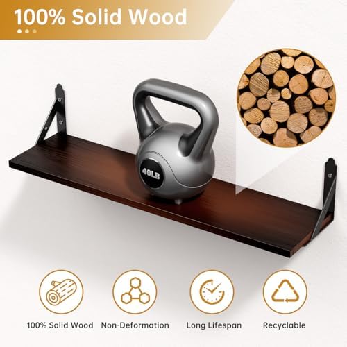 ROMGUAR CRAFT Wood Wall Floating Shelves Set of 4, 23.6" x 6" - Brown