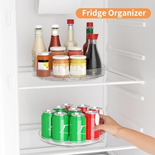 2 Pack Lazy Susan Turntable Organizer, 9 and 10 Inch Rotating Trays for Corner Cabinet, Fridge, Pantry, Kitchen, Table T