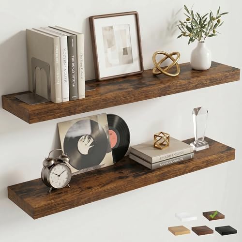 32 Inch Floating Shelves for Wall, 6.5"D Wood Storage Shelves, Brown Finish