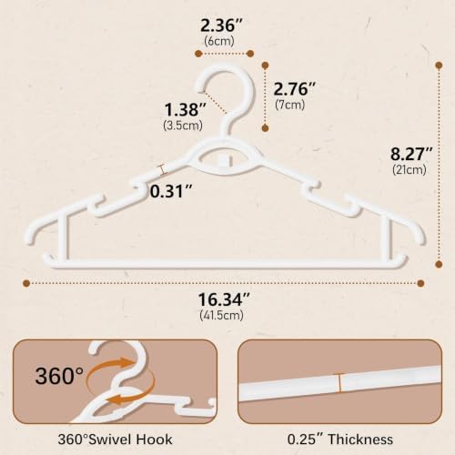 Heavy Duty Plastic Hangers 50 Pack, Stackable Space Saving, White