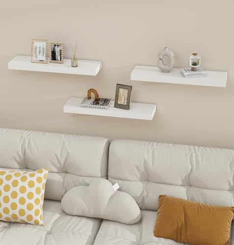 Vervida® White Rustic Floating Wall Shelves 24in Set of 3 Hidden