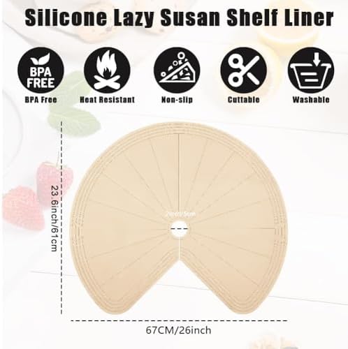2 PCS 26" Lazy Susan Shelf Liner, Jaxbo Silicone Lazy Susan Liner for Dual Tier Pie Cut Organizer,Non-Slip Thermal Prote