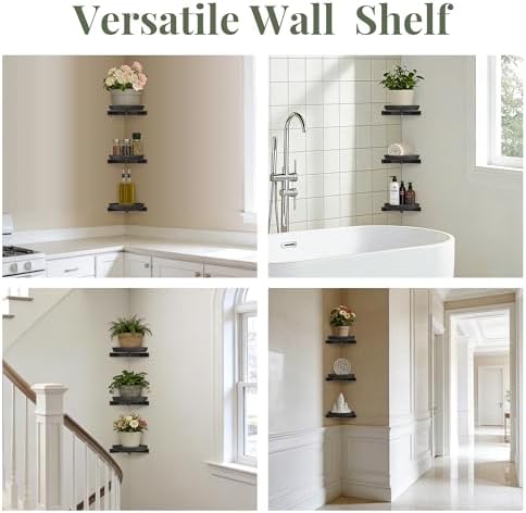 BXF Floating Plant Shelves for Wall Set of 3, Heavy Duty Matte Black Corner Wall Planters for Indoor Plants, Minimalist 