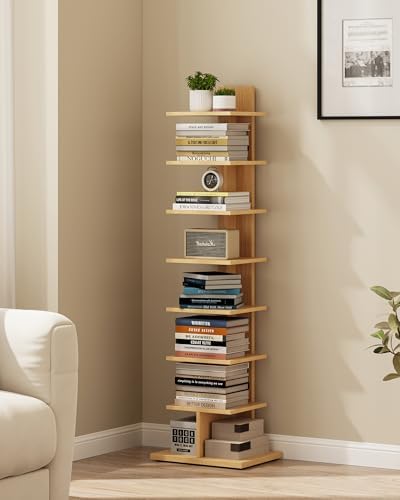 TUTOTAK Book Shelf, Narrow Spine Bookshelf, 8-Tier Bookcase for Small Space