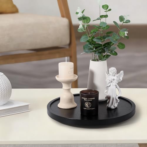 Wood Lazy Susan Turntable Kitchen Decor Round Table Tray, 12" Black