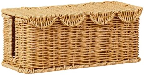 Cable Management Box Handwoven Faux Rattan Cord Basket with Lid (Scallop)
