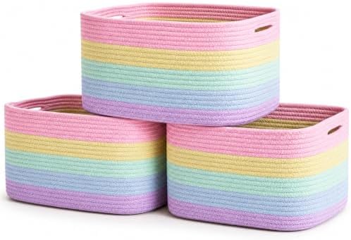 OrganiHaus Rainbow Baskets for Shelves, Set of 3, 15x9x10