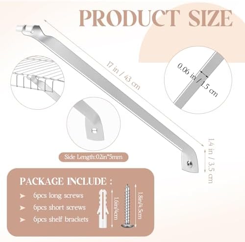 6 Pcs Wire Shelf Support Brackets, 12 Inch Wide Closet Shelving