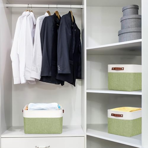 Bagnizer Storage Bins Large Fabric Storage Baskets for Shelves 3 Pack, Decorative Linen Closet Baskets with Handles for 