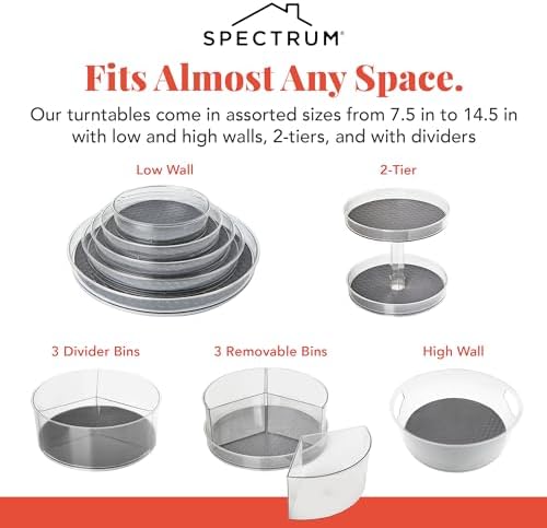Spectrum Extra Large High Wall Turntable 12.25 in Pack of 2 Charcoal Gray XL Tall Lazy Susan Rotating Organizer for Kitc