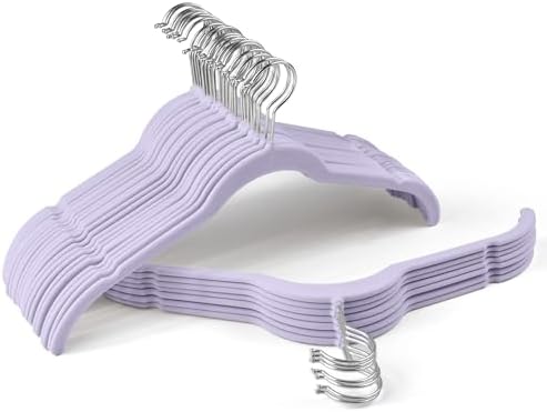 Sishynio Velvet Hangers 30 Pack, Non-Slip Slim Felt Clothes Hangers Purple