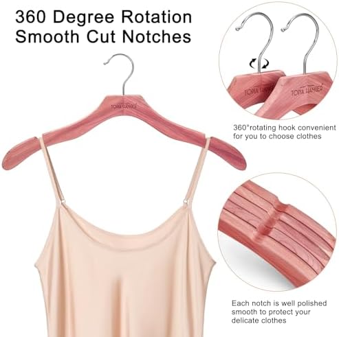 TOPIA HANGER Red Cedar Wooden Hangers 12 Pack, Premium Sweater Hangers No Shoulder Bump, 360° Swivel Hook and Cut Notches Clothes Hangers for Sweater, Coat, Shirts, Jackets, Dress, CT84C