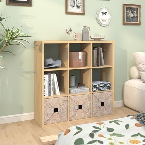 9 Cube Storage Organizer Shelf, Oak Color, 11 Inch