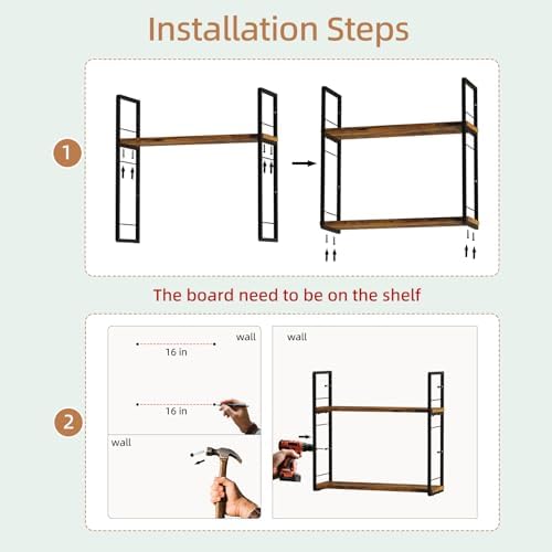 2-Layer Wall Bookshelf for Book Storage, Floating Book Shelves for Wall, Space Saver, 16in Stud Hanging Books helf, Beds