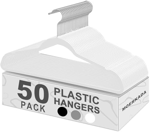 50 Pack Slim Plastic Clothes Hangers,White