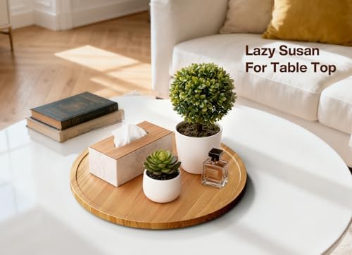 12" Acacia Wood Lazy Susan Turntable Organizer for Table Top, Round Wooden Lazy Susan Storage for Cabinet Countertop Pan