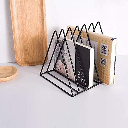 Black Metal Vinyl Record Holder,Vertical Record Player Holder,File Organizer for Desk,Desktop File Sorters,Paper Organizer and Record Holder Stand,Triangle Upright 9 Lattice Vinyl Rack Stand,1Pack