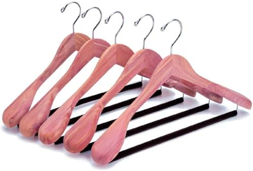 Amber Home 5 Pack Cedar Wood Suit Coat Hangers with Extra Wide Shoulder