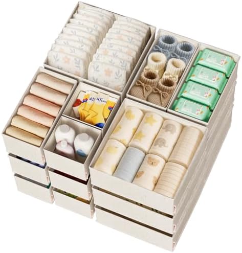 ZenStortage Cotton Linen Baby Drawer Organizers for Nursery, 20Pack Beige