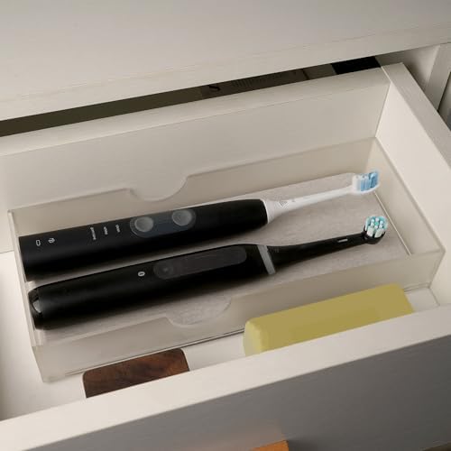 Electric Toothbrush Holder with Diatomite Drying Stone, Bathroom Drawer Organizer with Drainage Hole for Toothbrush Tray