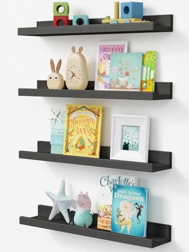 Forbena Black Picture Ledge Shelf, Floating Shelves with Lip for Wall, Small Wall Shelves for Bathroom Bedroom Kitchen O