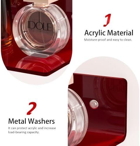 Sezanrpt 6 Inches Acrylic Small Wall Shelves, Red Floating Shelf for Wall Mounting, Acrylic Display Ledges for Funko Pop Figures, Home Décor, Living Room, Gaming Room, Plants, 2 Pack