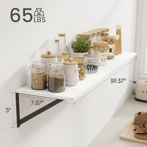Heimlove White Deep Floating Shelves for Wall, 40W x 8D Wood Wall Shelves Set of 2, Wide Floating Bookshelf for Living R