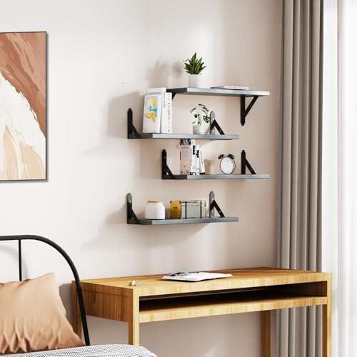 ROMGUAR CRAFT Wood Wall Floating Shelves Set of 4, 17" x 6" - Grey