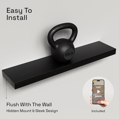 Solid Wood Floating Shelves for Wall 30 Inches Long, Black Wooden Shelf