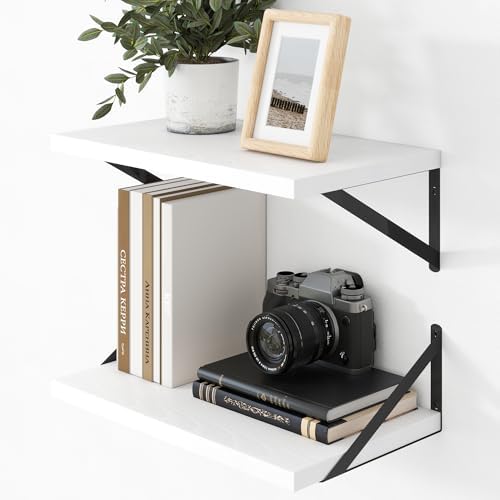 Axeman Deep Floating Shelves - 20 Inch White Floating Shelves Set of 2-12 Inch Deep Wood Wall Shelves for Living Room Ba